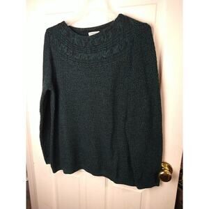 Croft And Barrow Woman L Sweater Green Black Heathered Pullover Long Sleeve